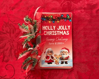 Holly Jolly Christmas Savings Challenge Tracker Album Booklet Binder Ribbon | Free Shipping | Saving Money | Santa Claus | Xmas Elf