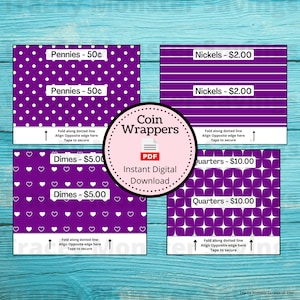 Coin Roll Wrappers for US Currency - Purple | Assembly Required | Custom Change Wrapper | Pennies | Nickels | Dimes | Quarters | Coins