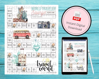World Traveler Savings Board Game Challenge | Instant Digital Download | Printable | Travel Destination | Dream Vacation | Saving Money