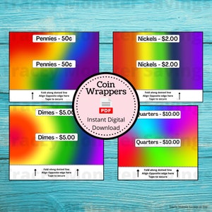 Coin Roll Wrappers for US Currency - Rainbow | Assembly Required | Custom Change Wrapper | Pennies | Nickels | Dimes | Quarters | Savings