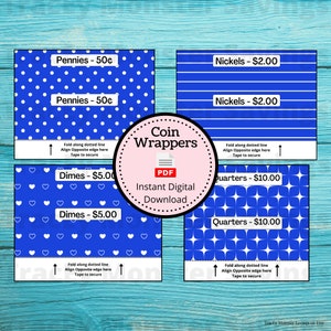 Coin Roll Wrappers for US Currency - Blue | Assembly Required | Custom Change Wrapper | Pennies | Nickels | Dimes | Quarters | Coins