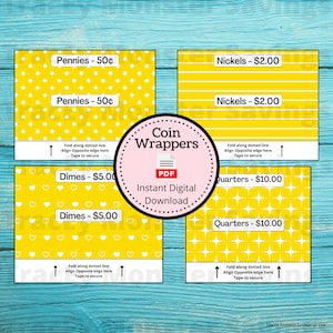 Coin Roll Wrappers for US Currency - Yellow | Assembly Required | Custom Change Wrapper | Pennies | Nickels | Dimes | Quarters | Coins