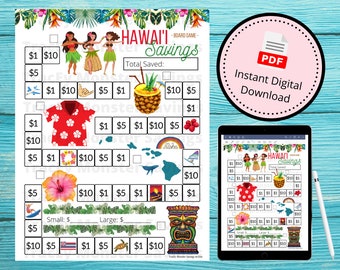 Hawaii Savings Challenge Board Game / Fondi per le vacanze / Download digitale immediato / File PDF / Stampabile / Risparmiare denaro / Libertà finanziaria /