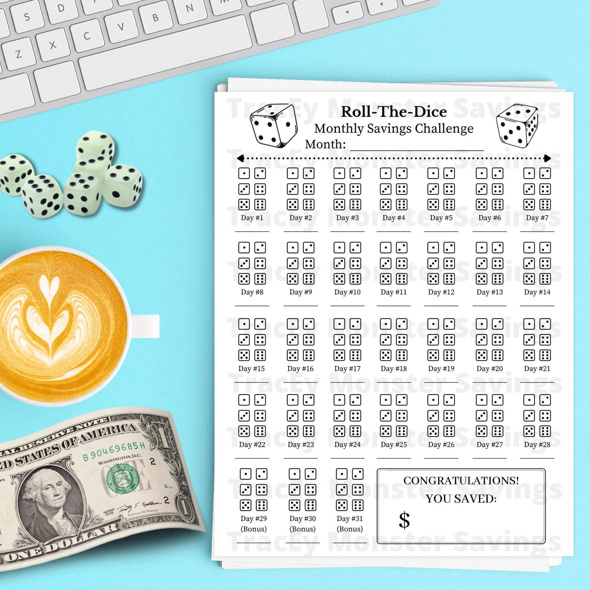 Roll the Dice Savings Challenge Tracker Monthly Challenge Etsy Hong Kong
