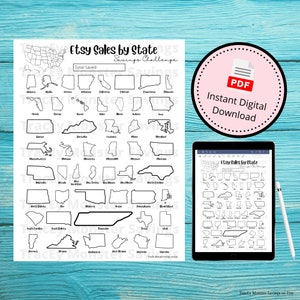Etsy Sales by State Geld sparen Challenge | Sofortiger digitaler Download | PDF Datei | Druckbar | Geld sparen | Vereinigte Staaten von Amerika