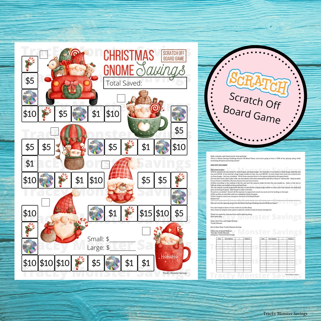 Christmas Gnome Savings Scratch off Board Game Challenge Etsy