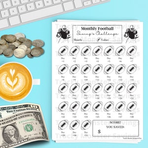 Football Super Bowl Monthly Savings Challenge Tracker | PDF File Format | Instant Download | Printable | Print from Home | Digital | Saving