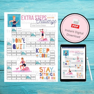 Gioco da tavolo Extra Steps Challenge / Camminata / Camminata / Jogging / Corsa / Esercizio / Mettiti in forma / Salute / Download digitale immediato / File PDF / Stampabile