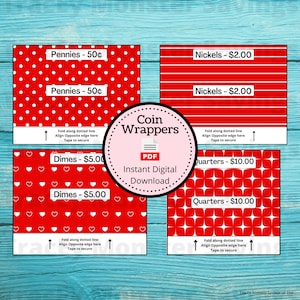 Coin Roll Wrappers for US Currency - Red | Assembly Required | Custom Change Wrapper | Pennies | Nickels | Dimes | Quarters | Coins | Saving