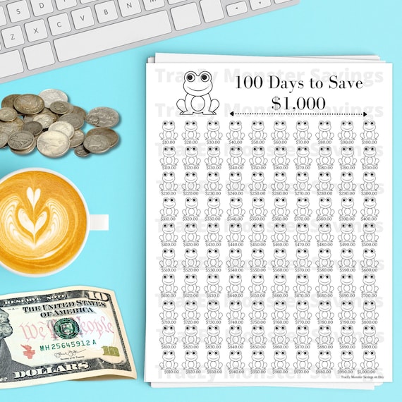 100 Days To Save 1000 Daily Savings Challenge & Tracker Frogs.