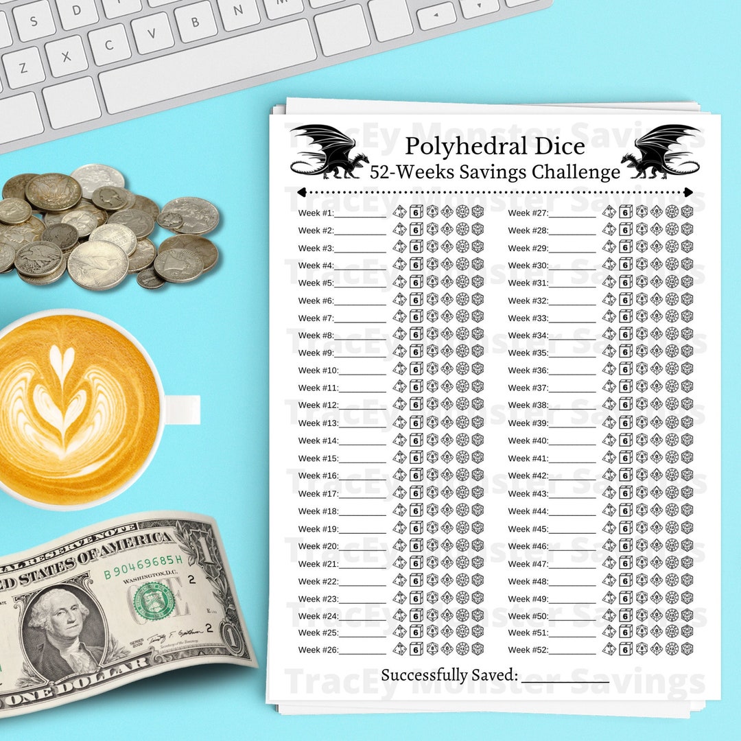 Polyhedral Dice Savings Challenge & Tracker | 52 Weeks Money Savings ...