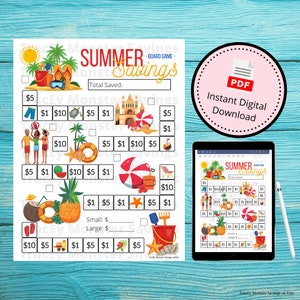 Summer Savings Challenge Board Game | Summer Time | Summertime | Beach | Vacation | Instant Digital Download | PDF File | Print from Home