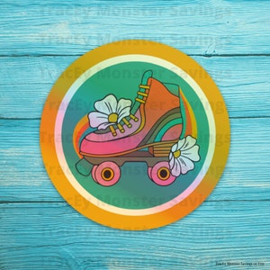 Roller Skate Holographic Vinyl Round 3&quot; Sticker | Rainbow effect | Brand NEW | Peel & Stick Backing | Free Shipping