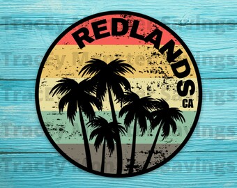 Redlands California Flat Vinyl Round 3" Matte Magnet - Black Palms Font | Inland Empire CA | Brand NEW | Free Shipping