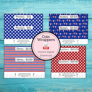 Coin Roll Wrappers for US Currency - Independence Day | Assembly Required | Custom Change Wrapper | 4th of July | July 4th | Saving Money