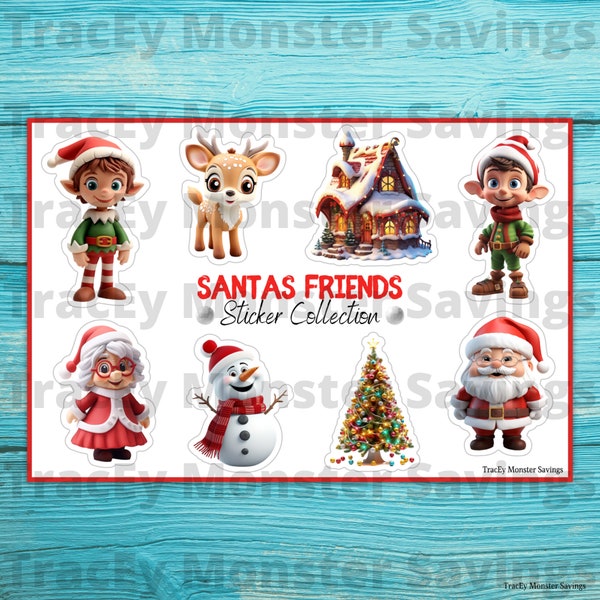 Santas Friends Kiss Cut Vinyl Sticker Sheet | Brand NEW | Easy Peeling | Free Shipping | Christmas Stickers