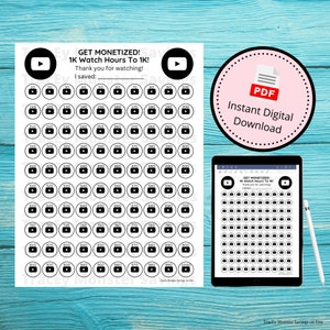 Get Monetized 1K Watch Hours to 1K on YouTube Savings Challenge | Instant Digital Download | PDF File | Printable | Saving Money