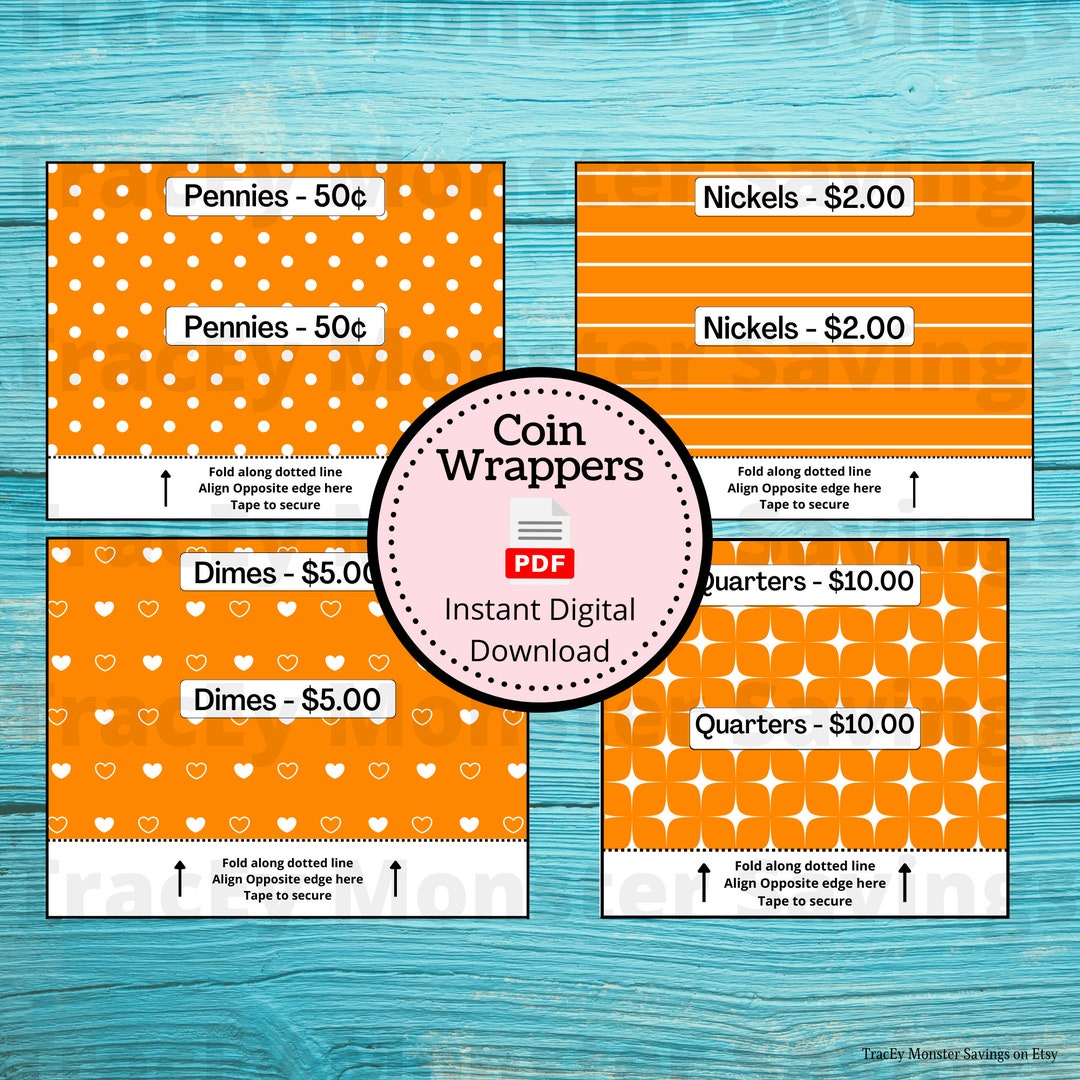 Coin Roll Wrappers for US Currency Orange Assembly Required Custom Change Wrapper Pennies