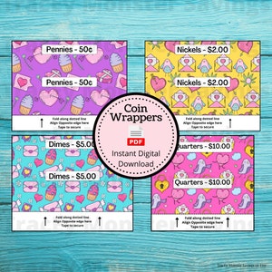 Coin Roll Wrappers for US Currency - Valentines | Assembly Required | Custom Change Wrapper | Valentine&#39;s Day | Valentine | Saving Money