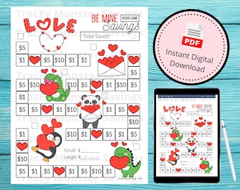 Be Mine 貯金チャレンジ ボードゲーム | バレンタインデー | インスタントデジタルダウンロード | PDF ファイル | 印刷可能 | お金の節約 | 経済的自由