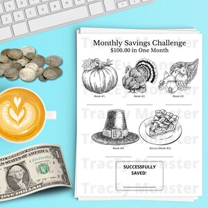 Thanksgiving Themed Money Savings Challenge & Tracker | Savings Challenge | Monthly Savings Challenge | 100 Savings Challenge