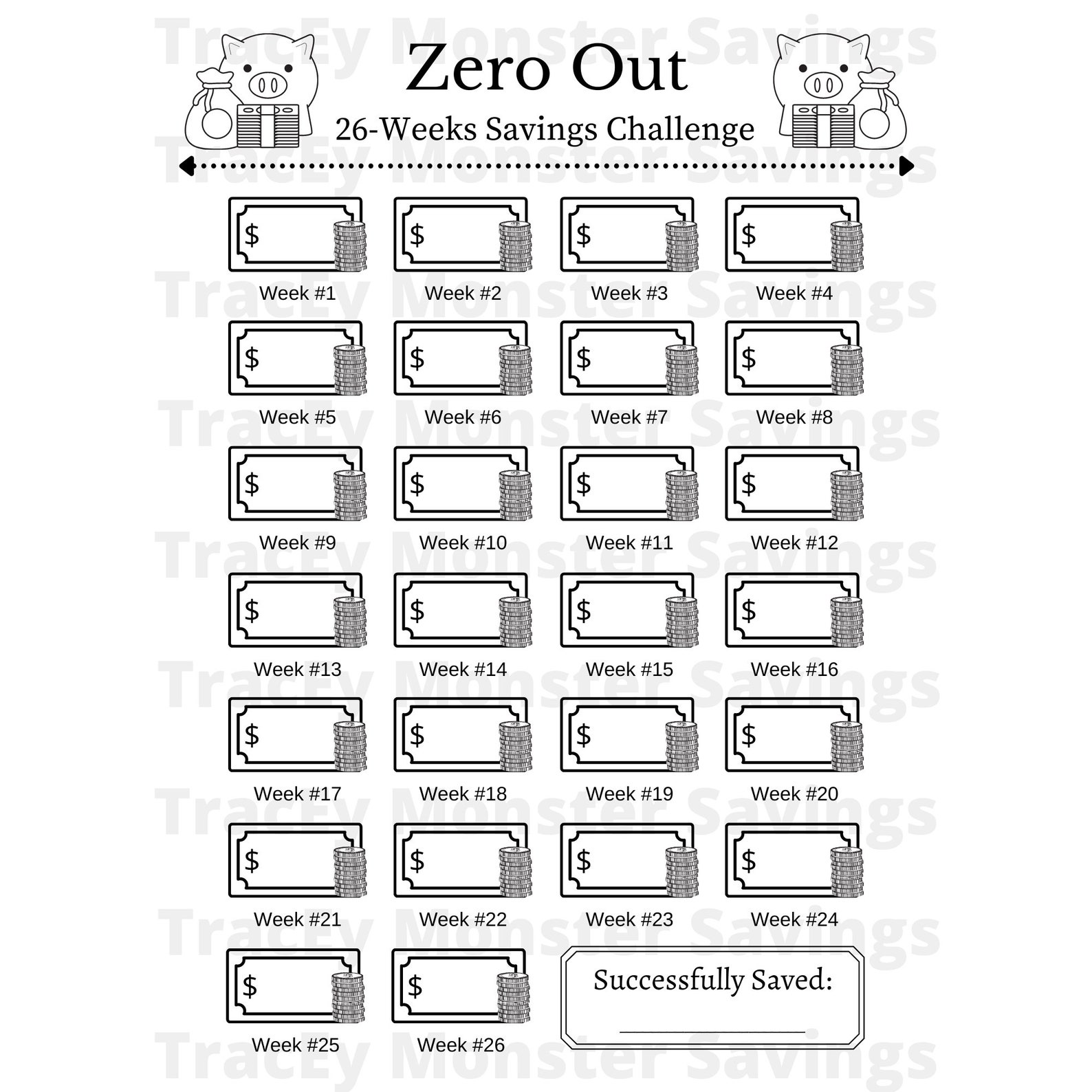 Zero Out 26 Weeks Savings Challenge Tracker | Zero Out Savings ...