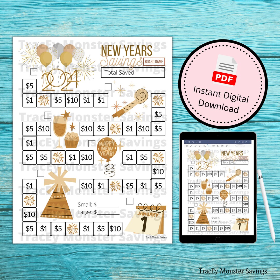 New Years Savings Challenge Board Game 2024 New Year Instant Digital