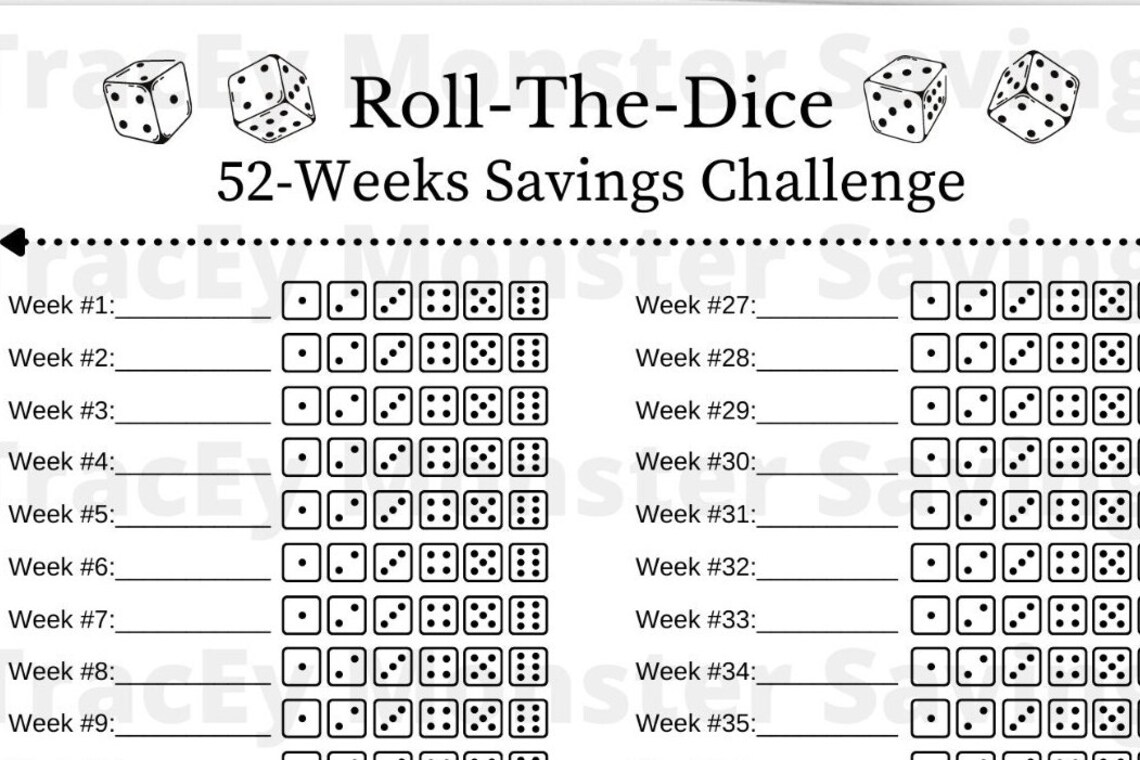 Roll the Dice Savings Challenge Tracker 52 Weeks Money Etsy Canada