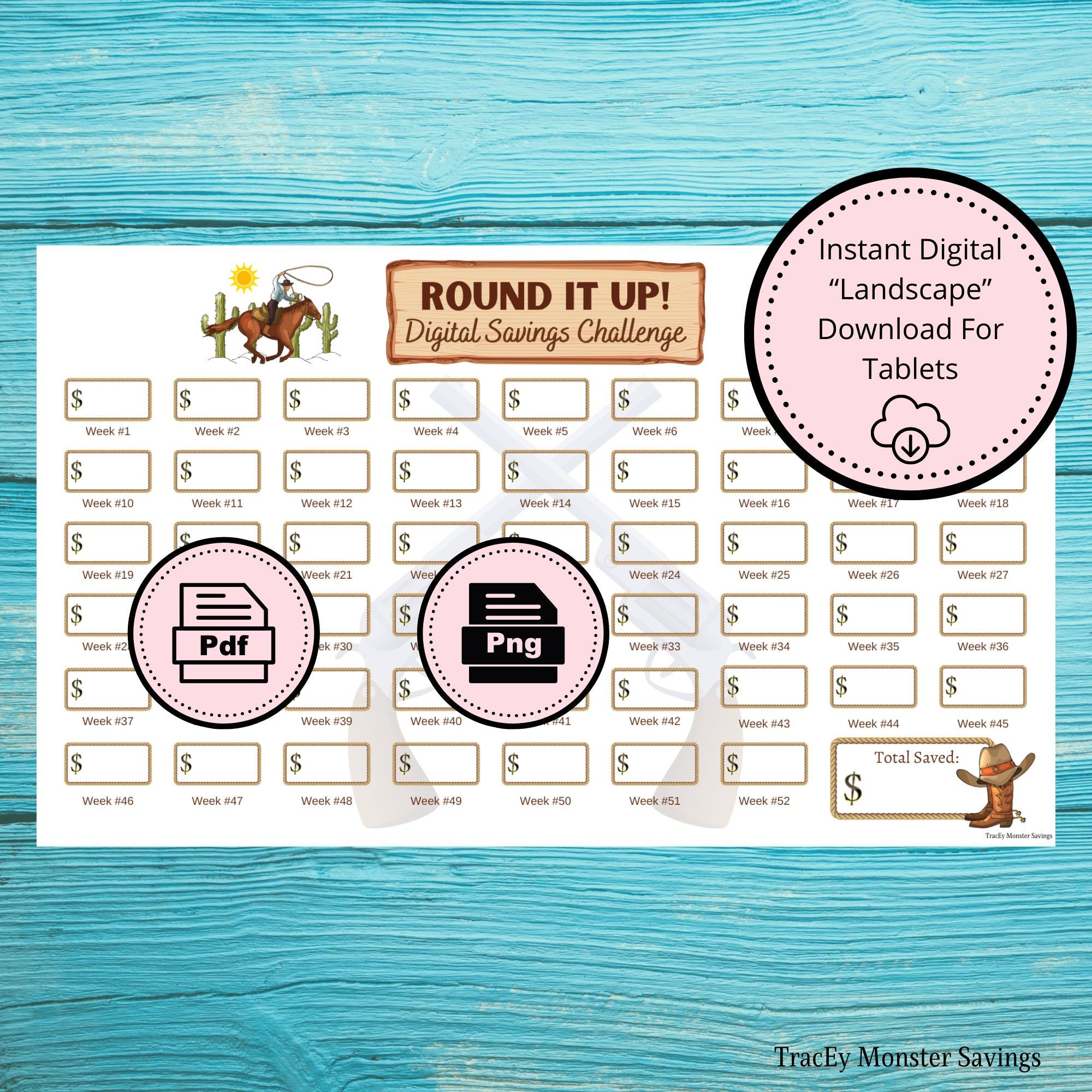 Round It up Digital Savings Challenge Tracker for Tablet - Landscape ...