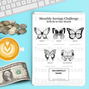 Butterflies #2 Themed Money Savings Challenge Tracker | Savings Challenge | Monthly Savings Challenge | 100 Savings Challenge