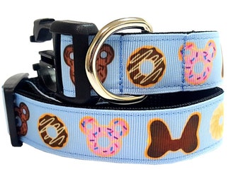 EXCLUSIVE - Disney Donuts Dog Collar, Disney Dog Collar, Disney Snacks Dog Collar, Donuts, 3/4&quot; & 1&quot;  thick collar, adjustable collar, leash