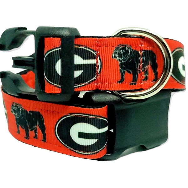 Georgia Football Dog Collar, College Football Team Dog Collar, Dog Collar, adjustable collar, 3/4" or 1" thickness, matching leash available