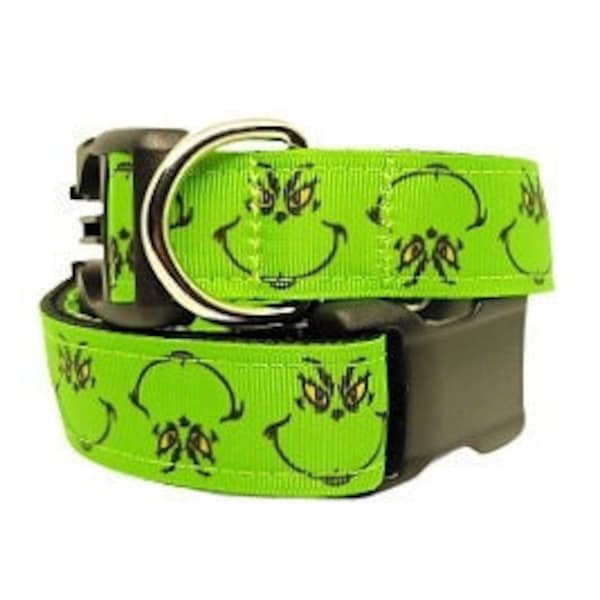 The Grinch Dog Collar, Christmas Dog Collar, Holiday Dog Collar, Christmas Movie Dog Collar, 1" thick collar, adjustable collar