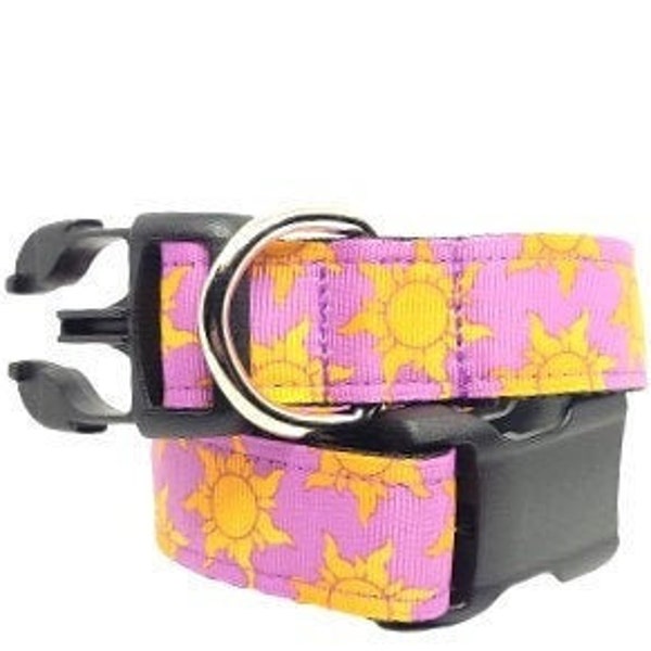 Tangled Dog Collar, Rapunzel Dog Collar, Sun Dog Collar, Disney Dog collar, Summer, 1" thick collar, adjustable collar, matching leash