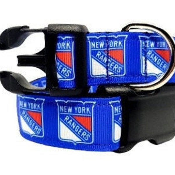 New York Rangers Dog Collar, Hockey Dog Collar, NHL Dog Collar, Pet Collar, Dog Collar, 1" thick, adjustable collar