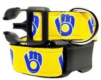 Milwaukee Brewers Dog Collar, MLB Dog Collar, Baseball Dog Collar, Dog Collar, 1" thick, adjustable collar