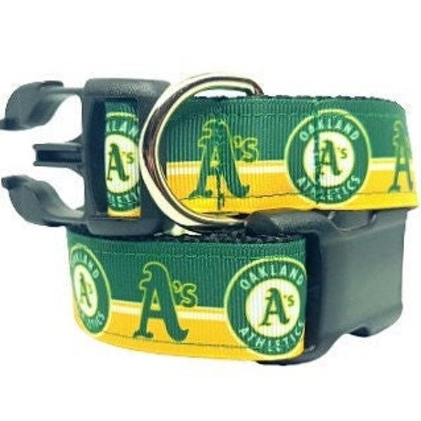 Oakland Athletics Dog Collar, MLB Dog Collar, Baseball Dog Collar, Dog Collar, 1" thick, adjustable collar