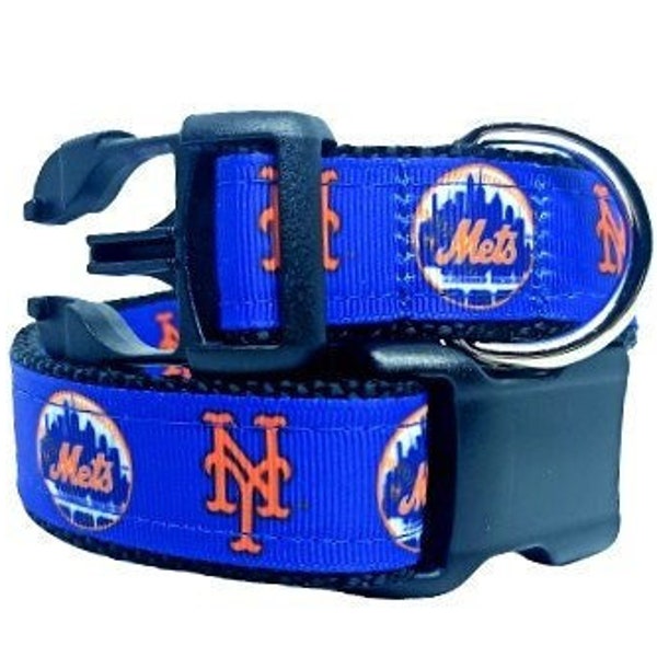 New York Mets Dog Collar, MLB Dog Collar, Baseball Dog Collar, Dog Collar, 1" thick, adjustable collar