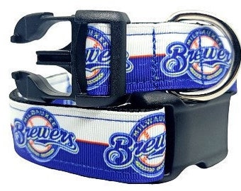 Milwaukee Brewers Dog Collar, MLB Dog Collar, Baseball Dog Collar, Dog Collar, 1" thick, adjustable collar