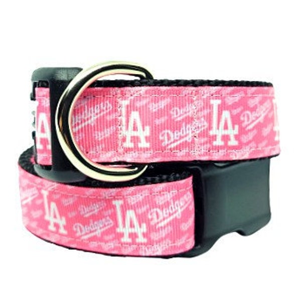 Pink Los Angeles Dodgers Dog Collar, Dodgers Collar, MLB Dog Collar, Baseball Dog Collar, Dog Collar, 1" thick, adjustable collar