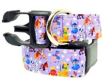 Dooney Disney Dogs Dog Collar, Disney Dog Characters, Disney Dog Collar, 3/4&quot; & 1&quot; thick collar, adjustable collar, matching leash