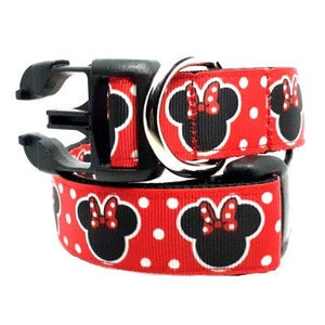 Minnie Mouse Dog Collar, Red Dotted Dog collar, Disney Dog Collar, Disney Mouse Collar, Pet Collar, 1/2 & 3/4 thick, adjustable collar image 1