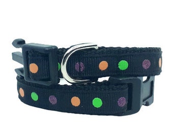 Halloween Dog Collar, Spooky Dots Dog Collar, Colorful Halloween Dog Collar, 1/2" thick, adjustable collar