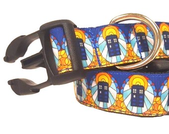 Police Call Box Dog Collar, Tardis Dog Collar, Dr Who Dog Collar, Sci Fi Dog Collar, 1" thick collar, breakaway collar