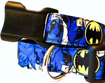 Super Hero Dog Collar, Gotham Dog Collar, Blue and Black Dog Collar, Big Dog Collar,Extra Large Dog Collar, 1" thick collar breakaway collar