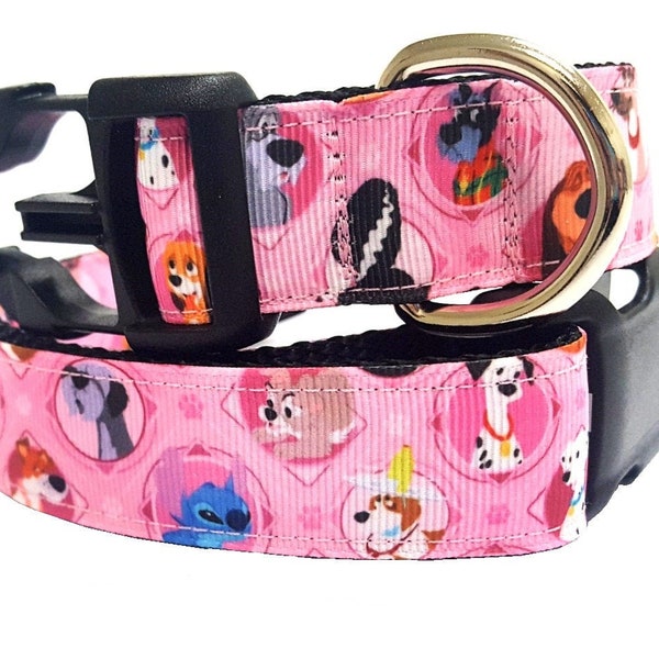 Pink Dooney Disney Dogs, Disney Dog Characters, Dooney Dog Collar, Disney Collar, 1" thick collar, adjustable collar