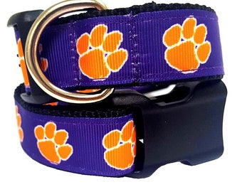 Clemson University dog collar buckle or martingale with leash set option
