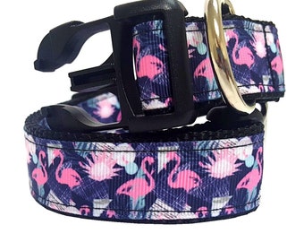 Flamingo Dog Collar, Summer Dog Collar, Purple Dog Collar, Girl Dog Collar, Dog Collar, 1" width, adjustable collar