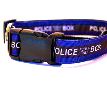 Police Call Box Dog Collar, Tardis Dog Collar, Dr Who Dog Collar, Sci Fi Dog Collar, 1" thick collar, breakaway collar