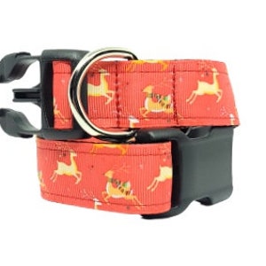 Christmas Dog Collar, Holiday Dog Collar, Winter Dog Collar, Reindeer Dog Collar,  1" thickness, adjustable collar